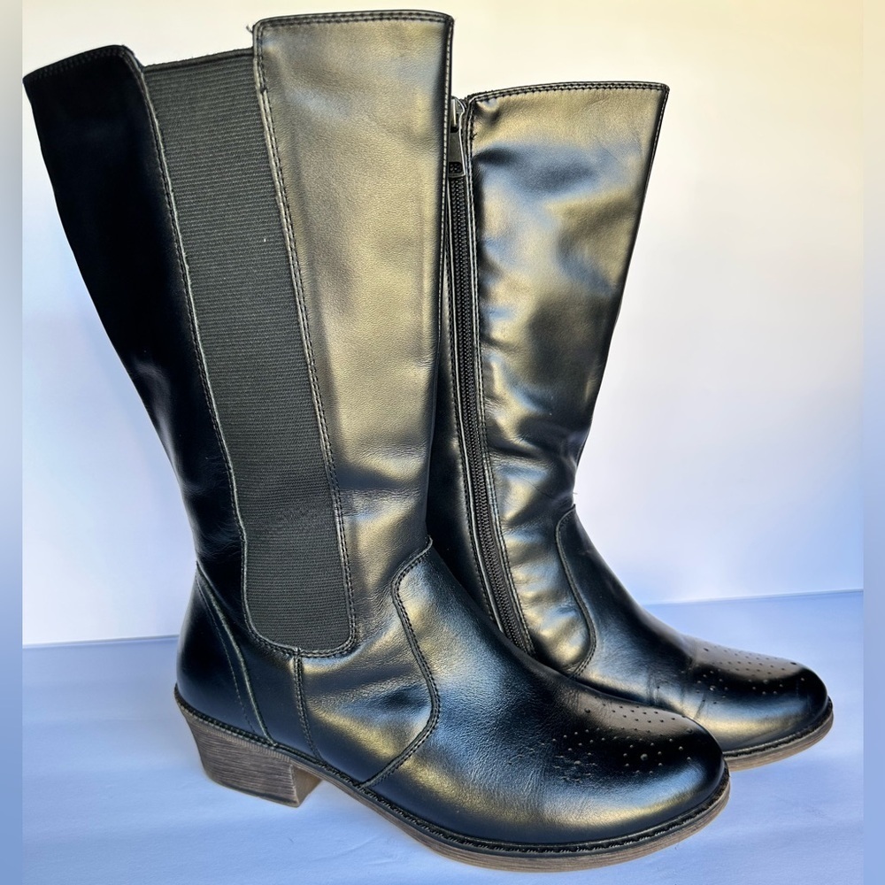 Propet Rumor Womens Mid-Calf Boots Sz 9 Black Leather Full Zip Brogue